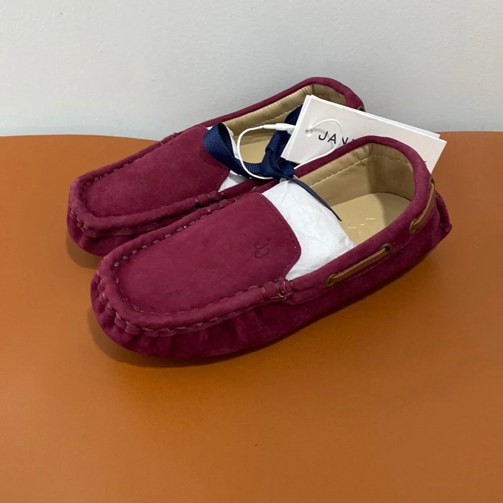 Boy’s Suede Leather Moccasins Shoes Janie And Jack Burgundy Size 9